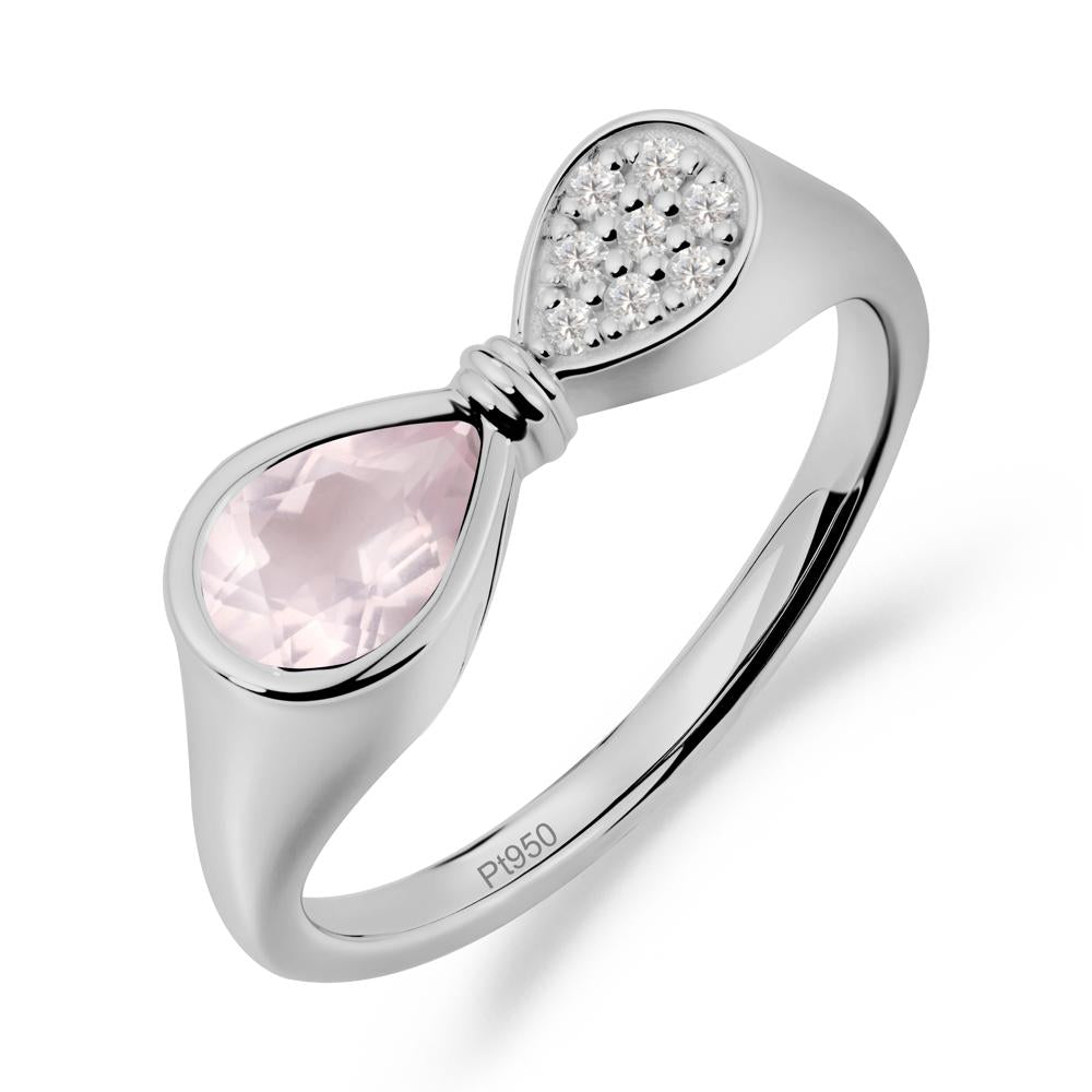 Teardrop Rose Quartz Pave Bow Ring - LUO Jewelry #metal_platinum
