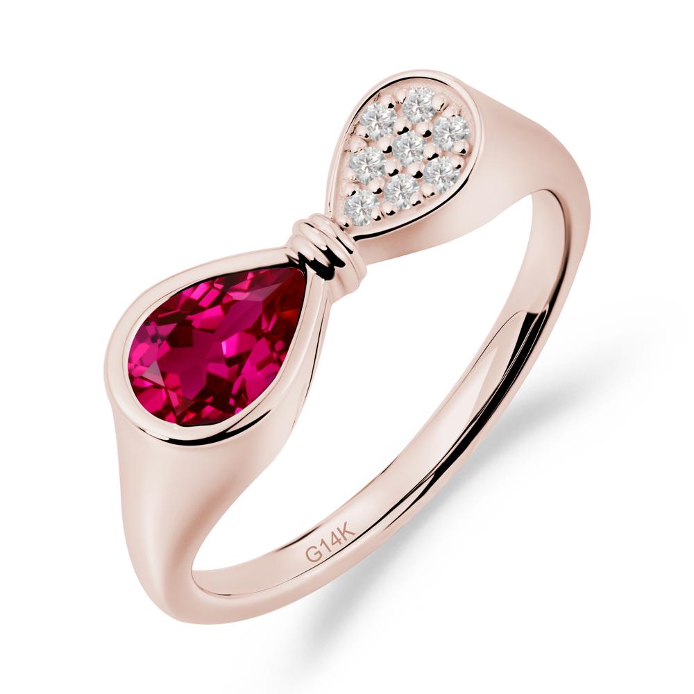 Vintage Pear Cut Ruby Bow Ring - LUO Jewelry #metal_14k rose gold