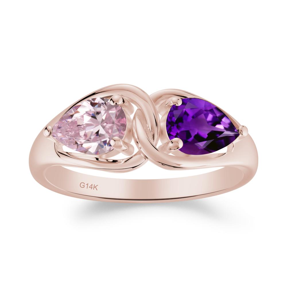 Minimalist Pear Cut Amethyst and Pink Cubic Zirconia Infinity Ring - LUO Jewelry #metal_14k rose gold