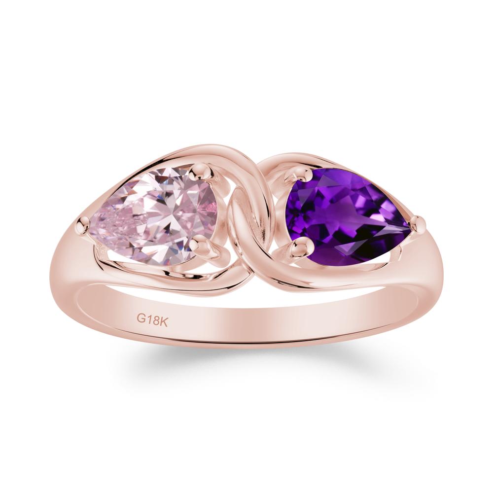 Minimalist Pear Cut Amethyst and Pink Cubic Zirconia Infinity Ring - LUO Jewelry #metal_18k rose gold