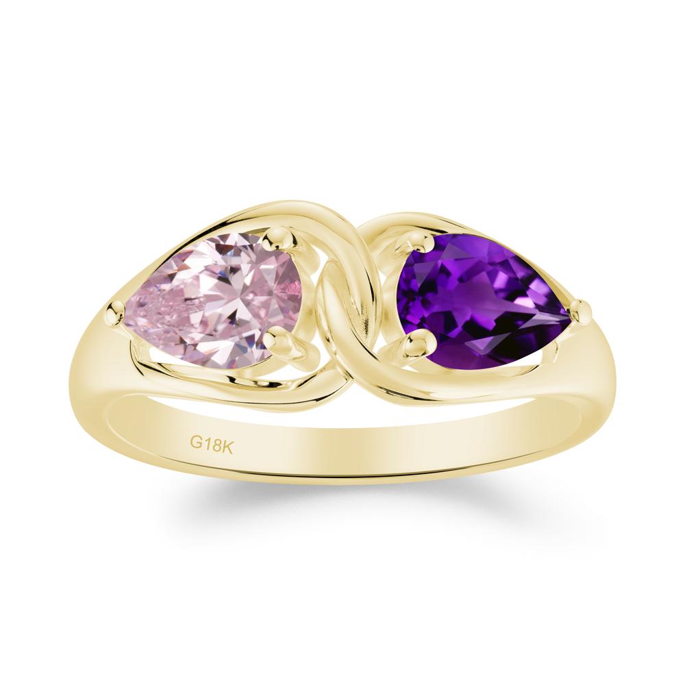 Minimalist Pear Cut Amethyst and Pink Cubic Zirconia Infinity Ring - LUO Jewelry #metal_18k yellow gold
