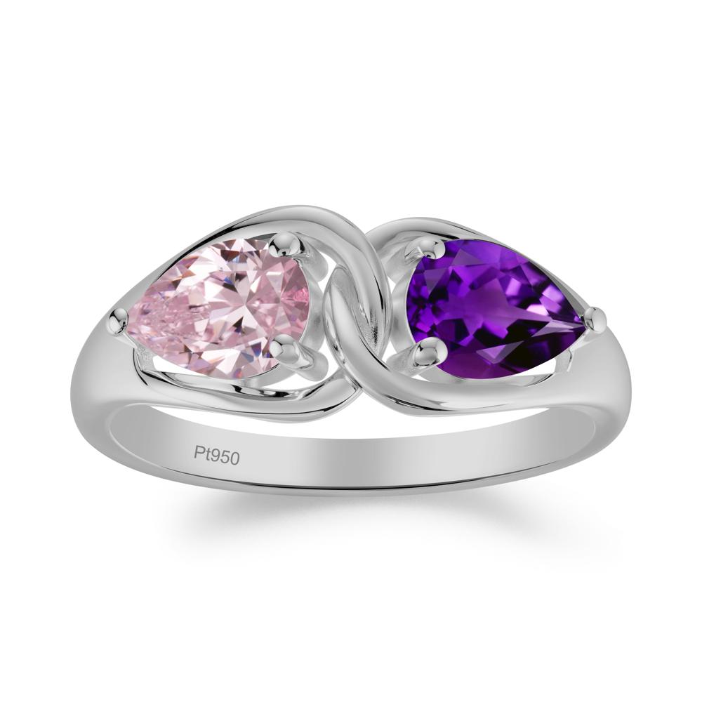 Minimalist Pear Cut Amethyst and Pink Cubic Zirconia Infinity Ring - LUO Jewelry #metal_platinum