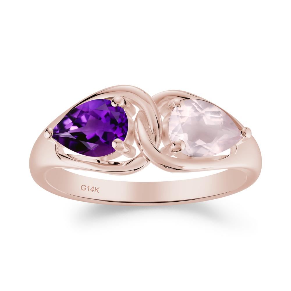 Two Stone Pear Cut Amethyst and Rose Quartz Engagement Ring - LUO Jewelry #metal_14k rose gold