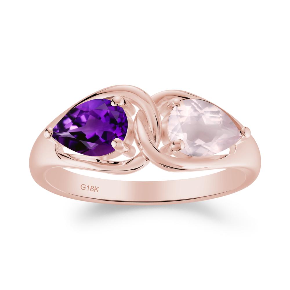 Two Stone Pear Cut Amethyst and Rose Quartz Engagement Ring - LUO Jewelry #metal_18k rose gold