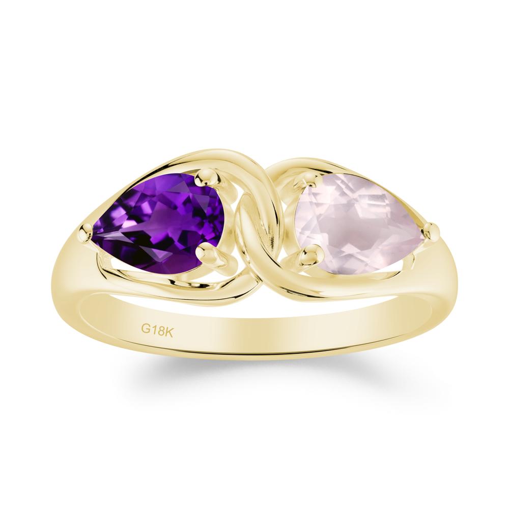 Two Stone Pear Cut Amethyst and Rose Quartz Engagement Ring - LUO Jewelry #metal_18k yellow gold