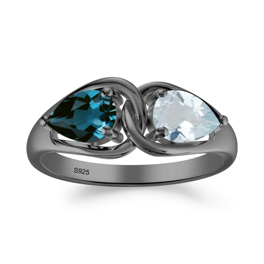 Pear Cut Aquamarine and London Blue Topaz Promise Toi Et Moi Ring - LUO Jewelry #metal_black finish sterling silver
