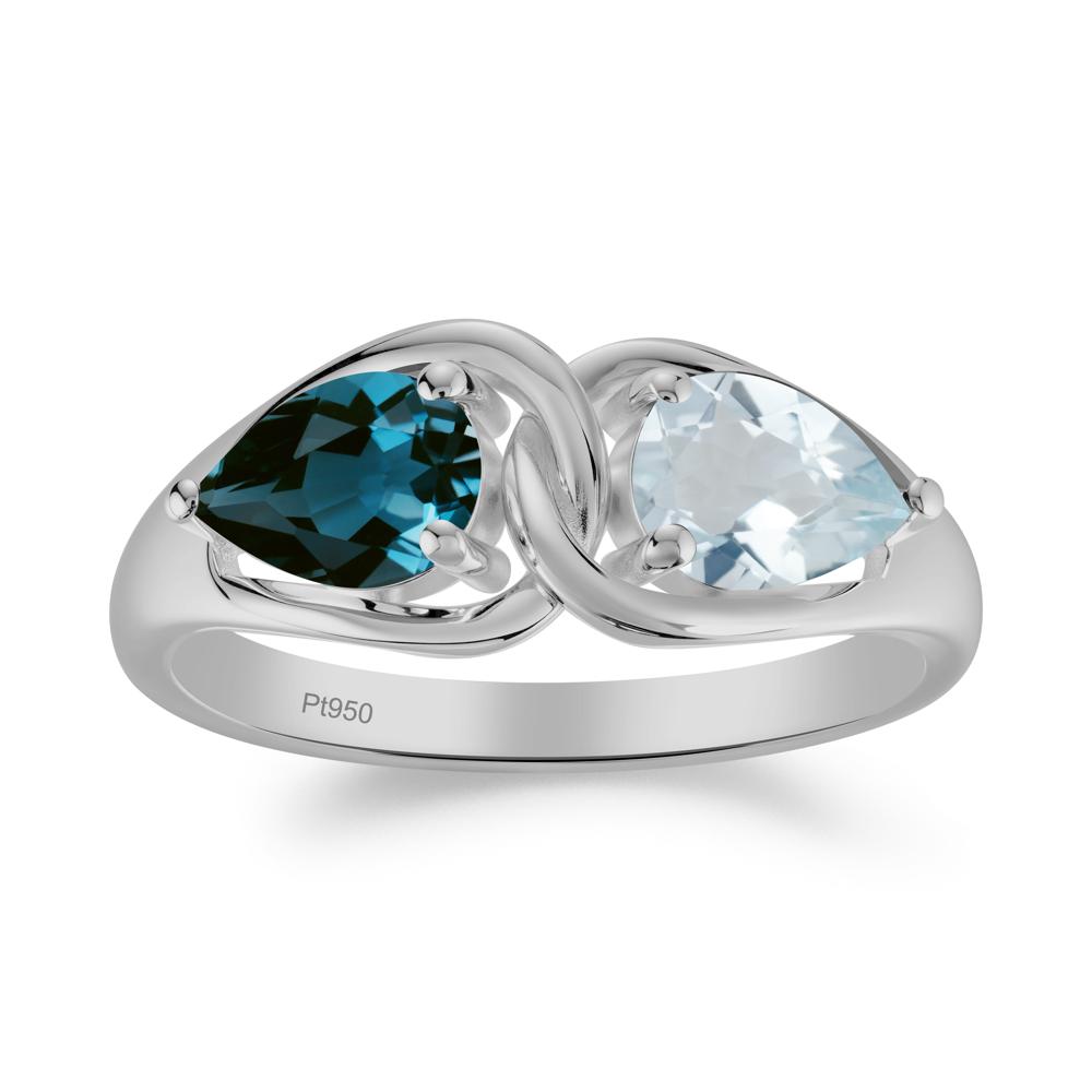Pear Cut Aquamarine and London Blue Topaz Promise Toi Et Moi Ring - LUO Jewelry #metal_platinum