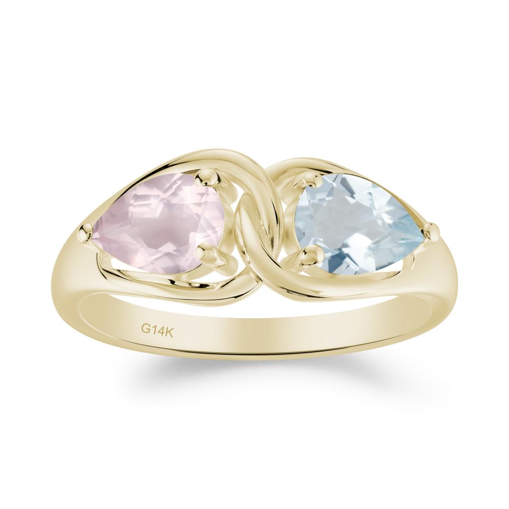 Two Stone Pear Cut Aquamarine and Rose Quartz Engagement Ring - LUO Jewelry #metal_14k yellow gold
