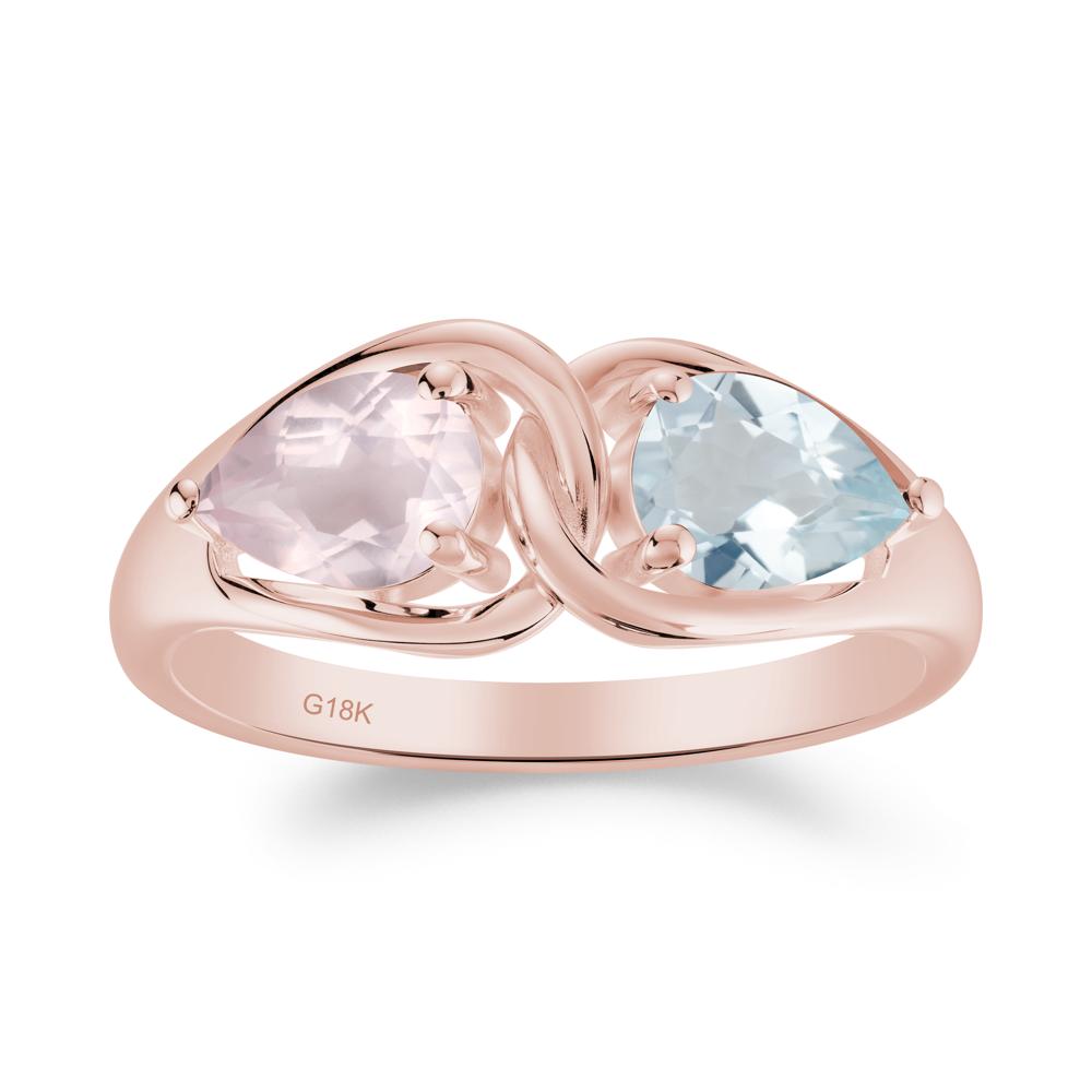 Two Stone Pear Cut Aquamarine and Rose Quartz Engagement Ring - LUO Jewelry #metal_18k rose gold