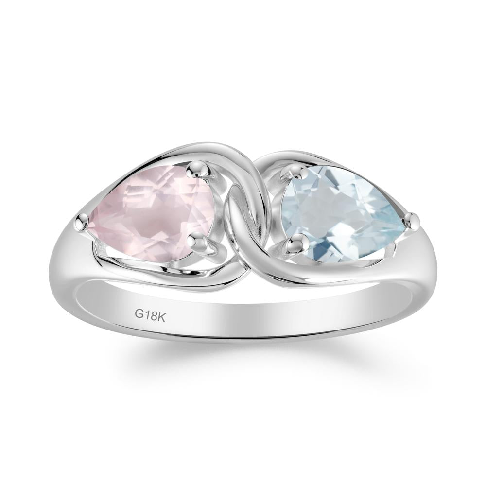 Two Stone Pear Cut Aquamarine and Rose Quartz Engagement Ring - LUO Jewelry #metal_18k white gold