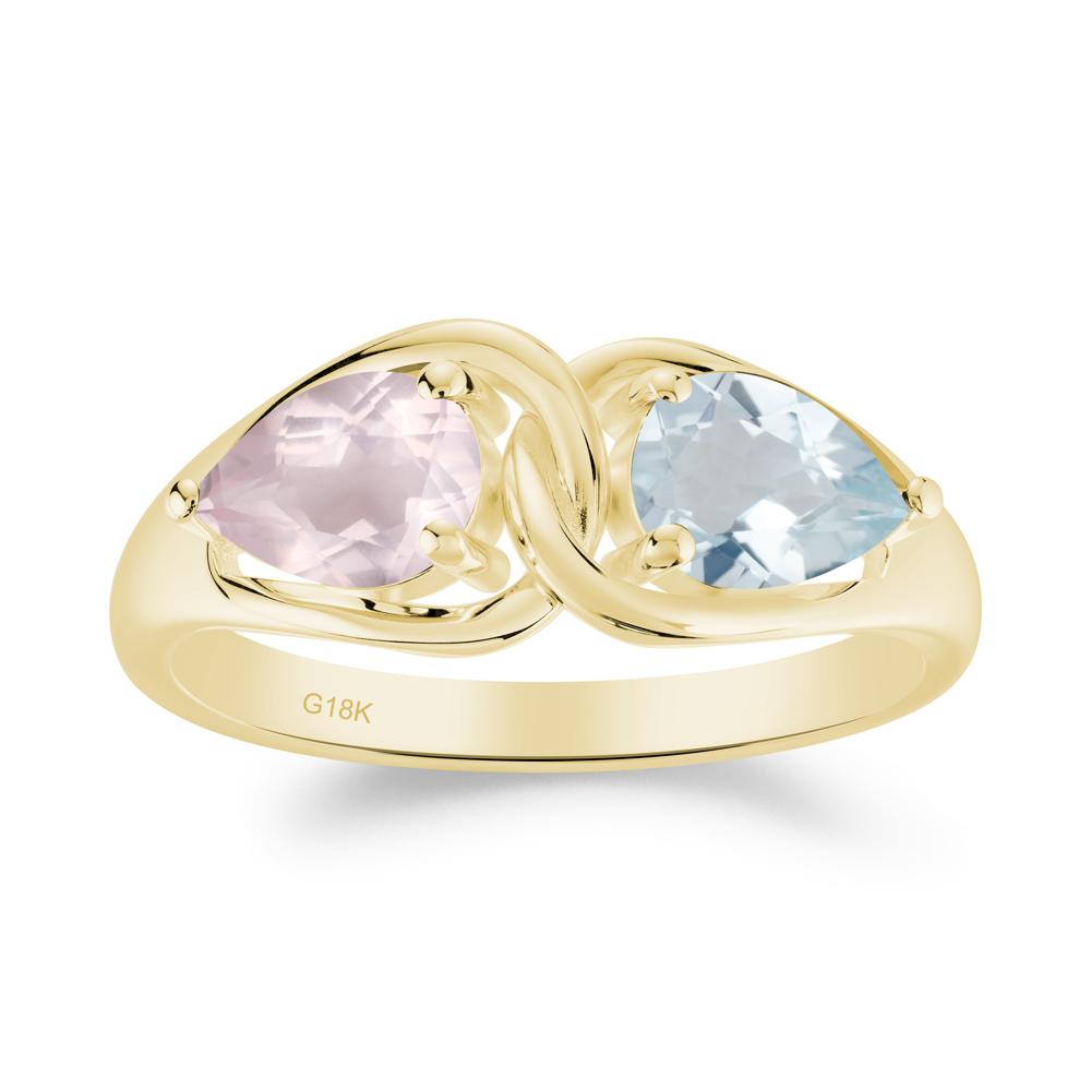 Two Stone Pear Cut Aquamarine and Rose Quartz Engagement Ring - LUO Jewelry #metal_18k yellow gold