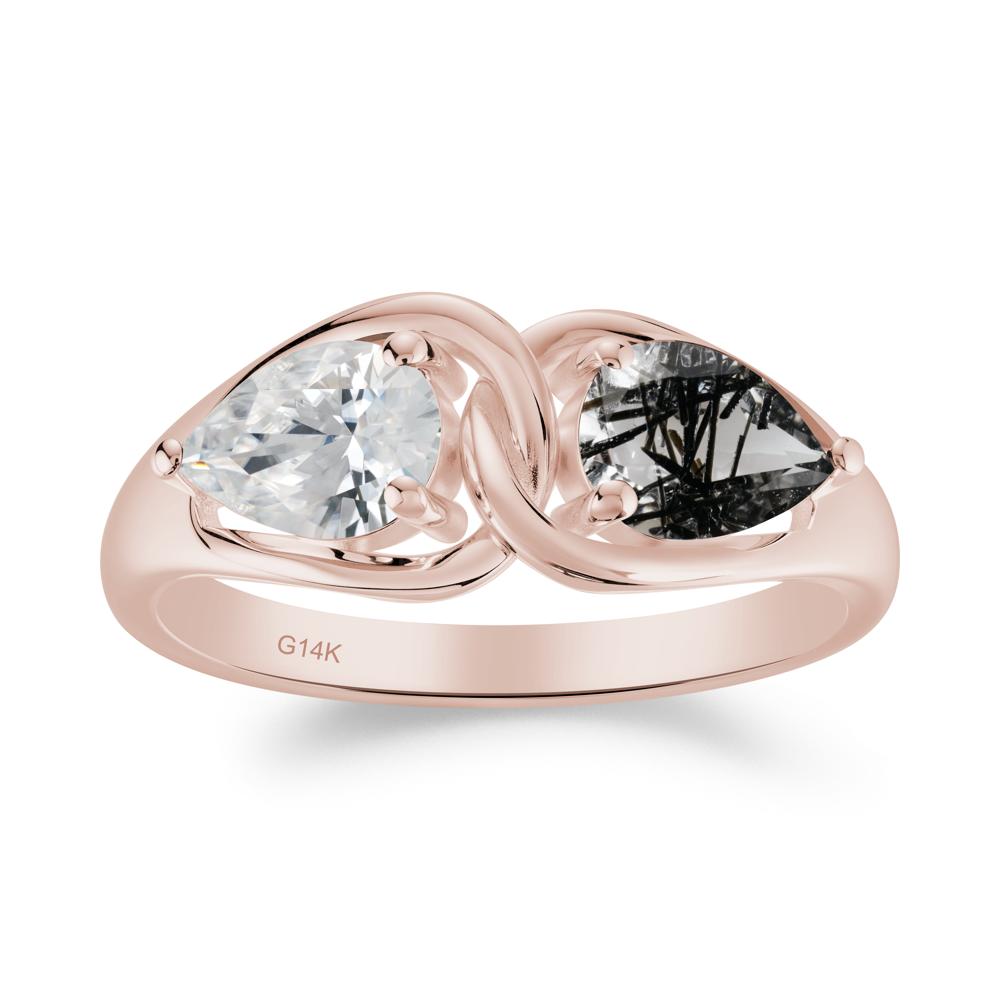 Pear Cut Black Rutilated Quartz and Cubic Zirconia Promise Toi Et Moi Ring - LUO Jewelry #metal_14k rose gold