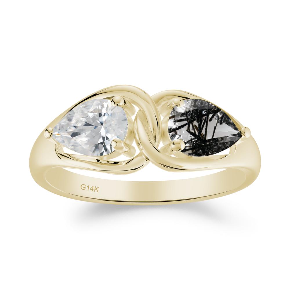 Pear Cut Black Rutilated Quartz and Cubic Zirconia Promise Toi Et Moi Ring - LUO Jewelry #metal_14k yellow gold