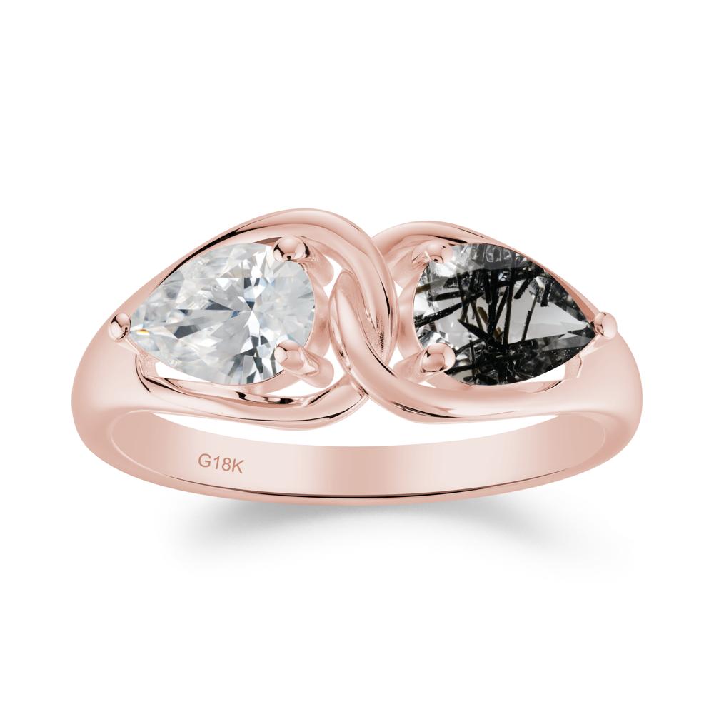 Pear Cut Black Rutilated Quartz and Cubic Zirconia Promise Toi Et Moi Ring - LUO Jewelry #metal_18k rose gold