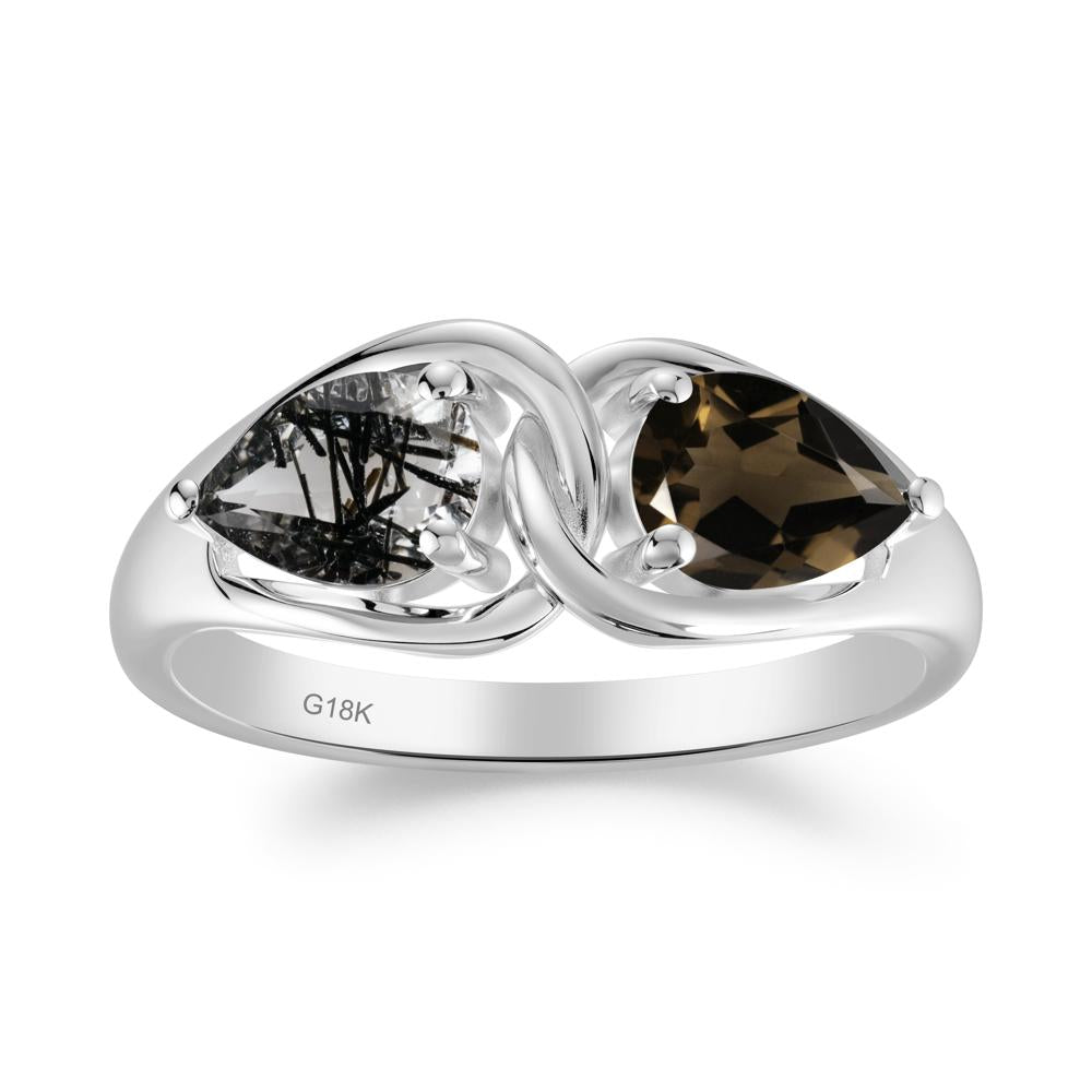 Minimalist Pear Cut Black Rutilated Quartz and Smoky Quartz Infinity Ring - LUO Jewelry #metal_18k white gold