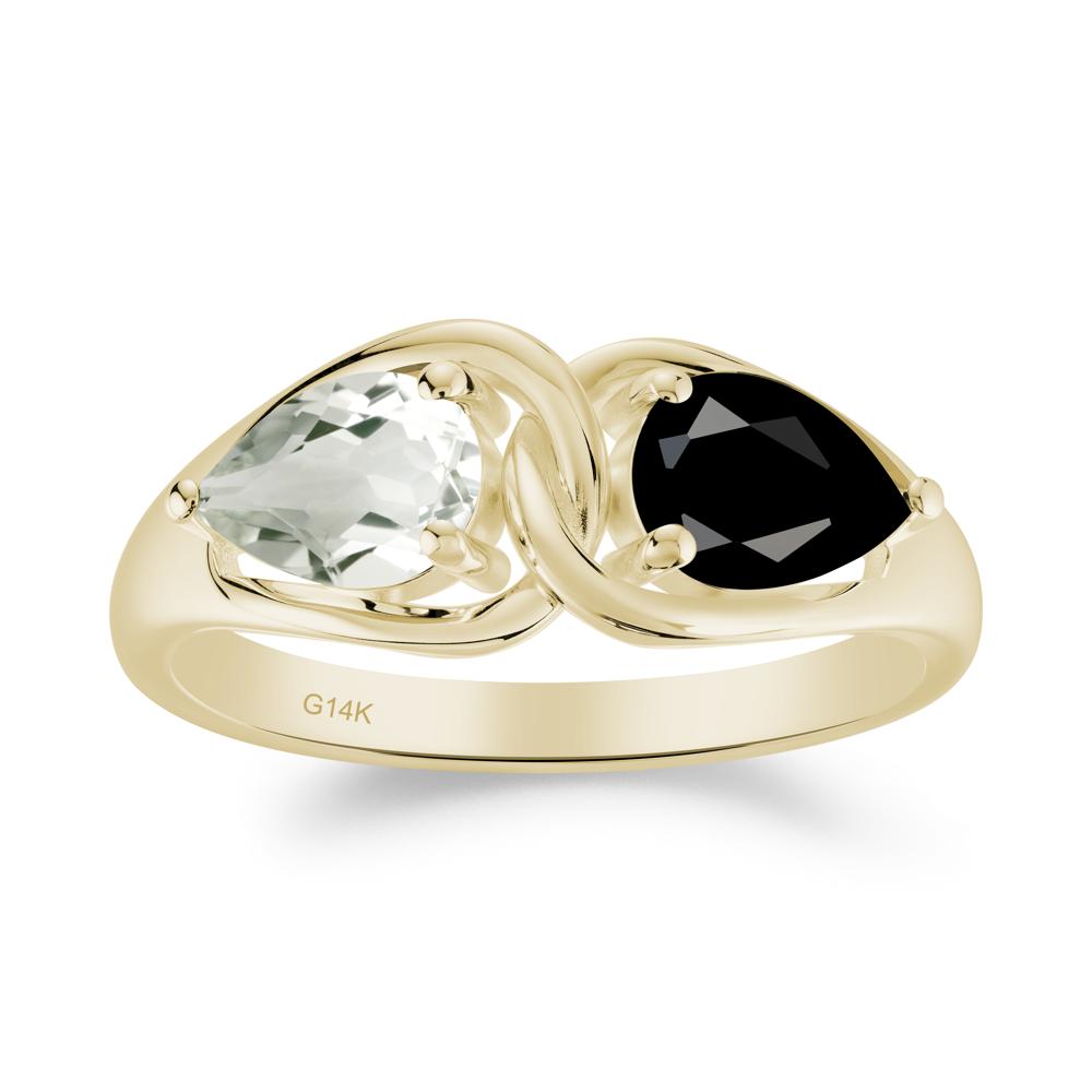 Minimalist Pear Cut Black Spinel and Green Amethyst Infinity Ring - LUO Jewelry #metal_14k yellow gold