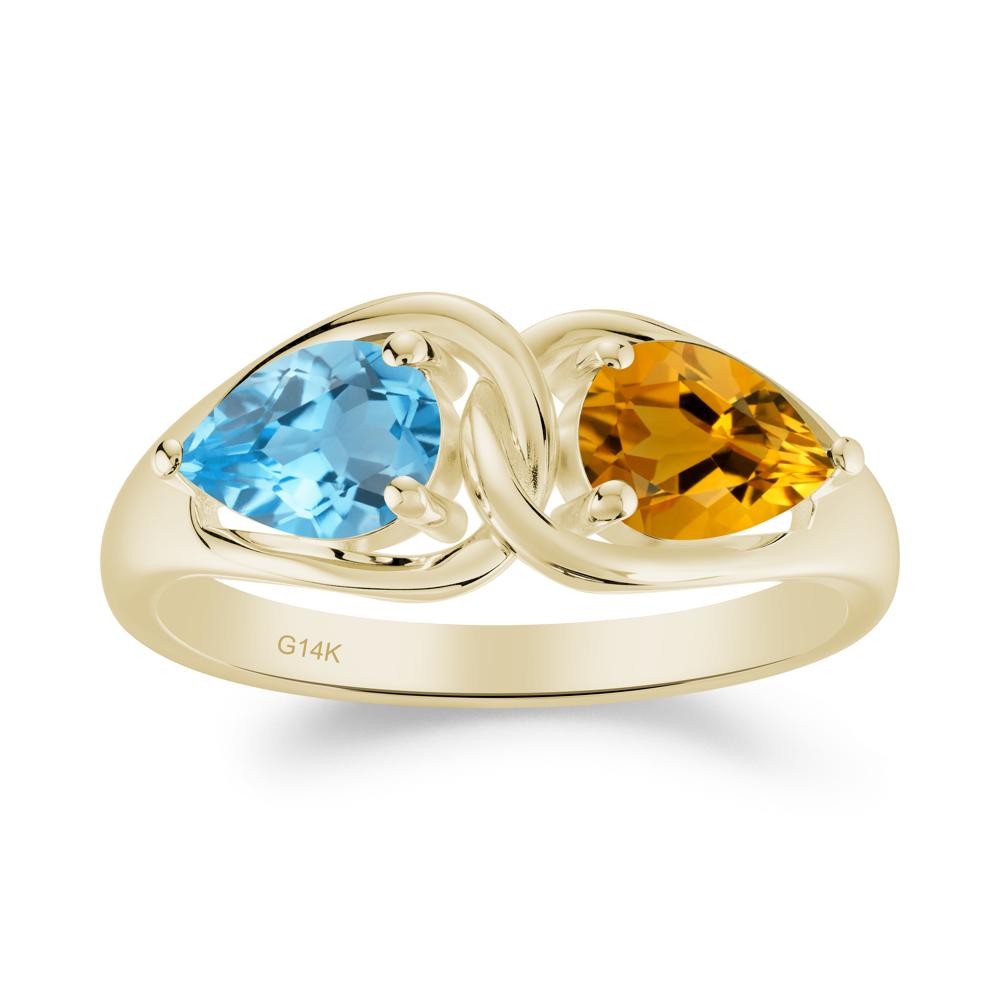 Minimalist Pear Cut Citrine and Swiss Blue Topaz Infinity Ring - LUO Jewelry #metal_14k yellow gold