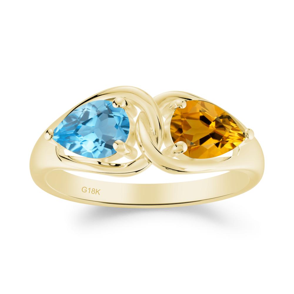 Minimalist Pear Cut Citrine and Swiss Blue Topaz Infinity Ring - LUO Jewelry #metal_18k yellow gold