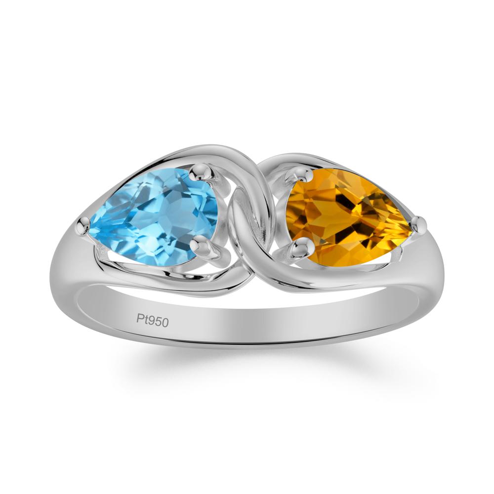 Minimalist Pear Cut Citrine and Swiss Blue Topaz Infinity Ring - LUO Jewelry #metal_platinum