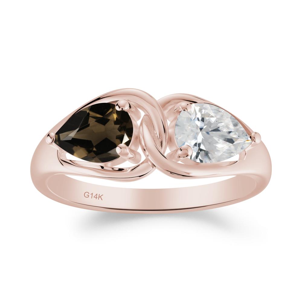 Two Stone Pear Cut Cubic Zirconia and Smoky Quartz Engagement Ring - LUO Jewelry #metal_14k rose gold
