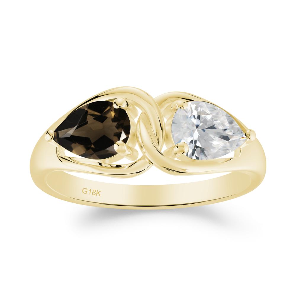 Two Stone Pear Cut Cubic Zirconia and Smoky Quartz Engagement Ring - LUO Jewelry #metal_18k yellow gold