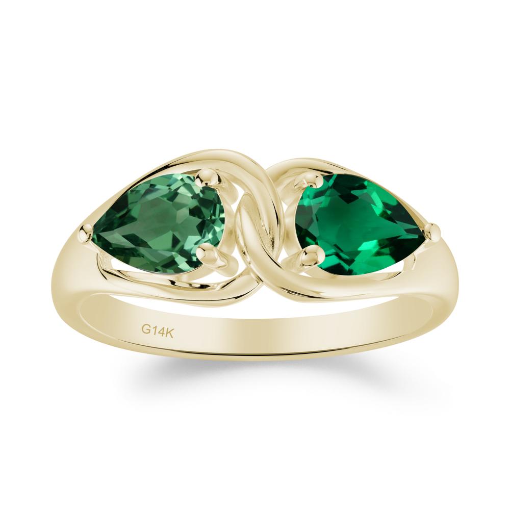 Minimalist Pear Cut Emerald and Green Sapphire Infinity Ring - LUO Jewelry #metal_14k yellow gold