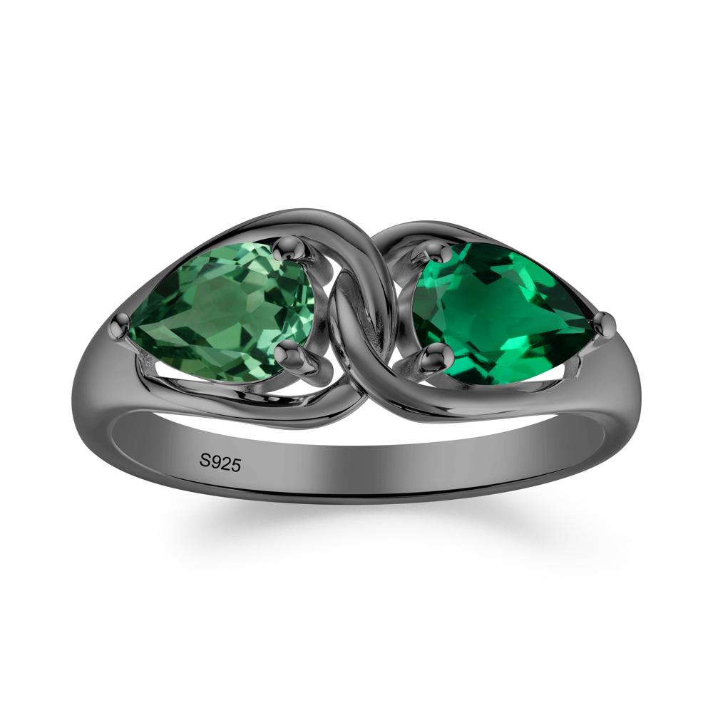 Minimalist Pear Cut Emerald and Green Sapphire Infinity Ring - LUO Jewelry #metal_black finish sterling silver