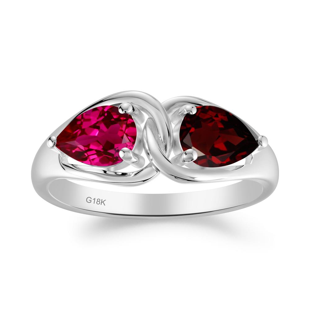 Two Stone Pear Cut Garnet and Ruby Engagement Ring - LUO Jewelry #metal_18k white gold