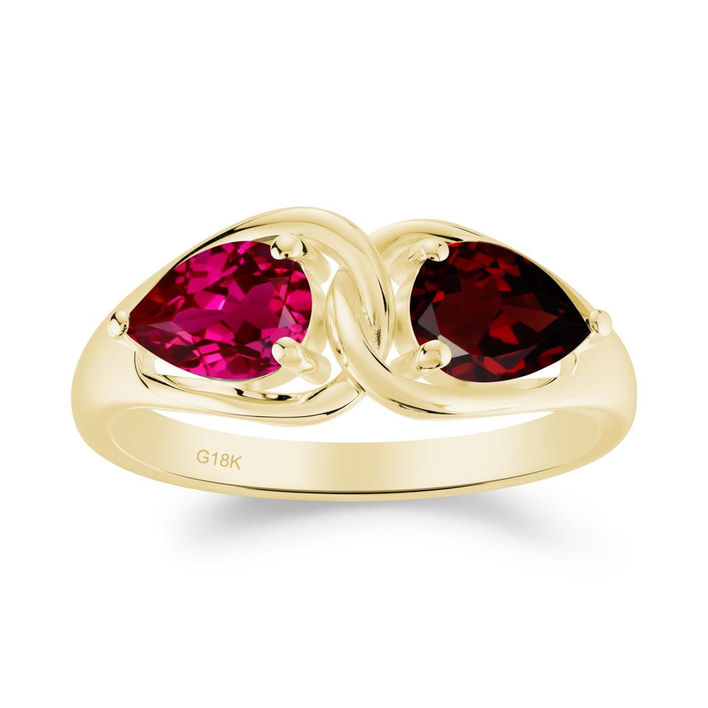 Two Stone Pear Cut Garnet and Ruby Engagement Ring - LUO Jewelry #metal_18k yellow gold