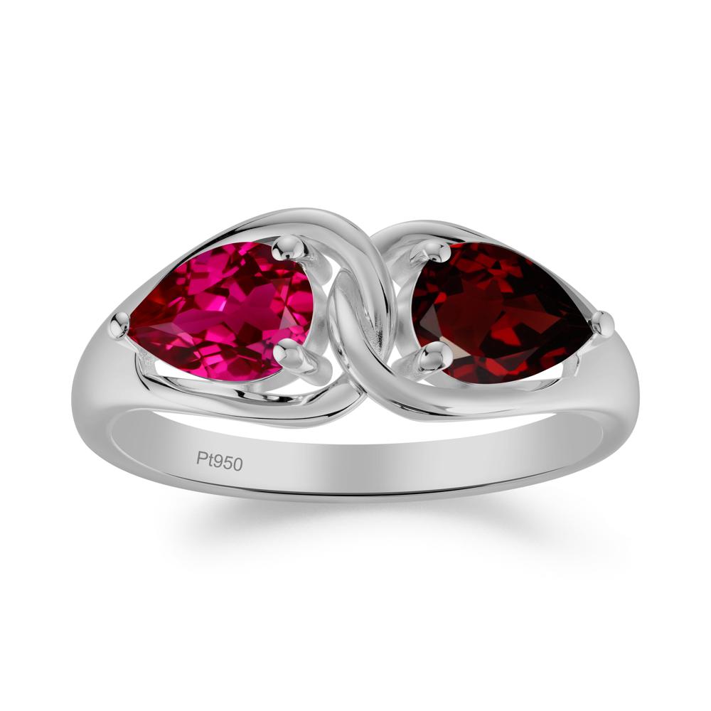 Two Stone Pear Cut Garnet and Ruby Engagement Ring - LUO Jewelry #metal_platinum