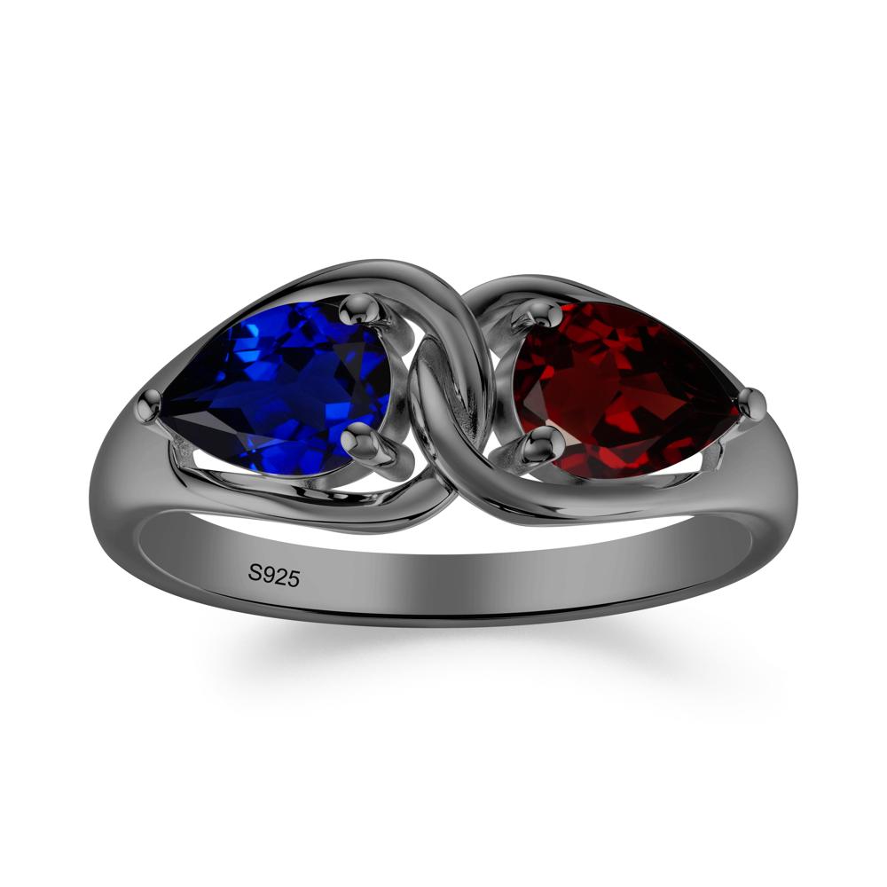 Pear Cut Garnet and Sapphire Promise Toi Et Moi Ring - LUO Jewelry #metal_black finish sterling silver