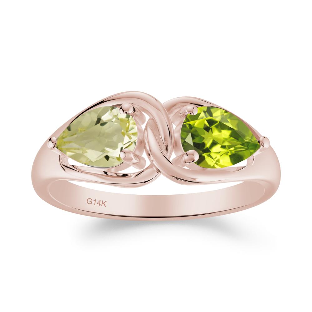 Two Stone Pear Cut Lemon Quartz and Peridot Engagement Ring - LUO Jewelry #metal_14k rose gold