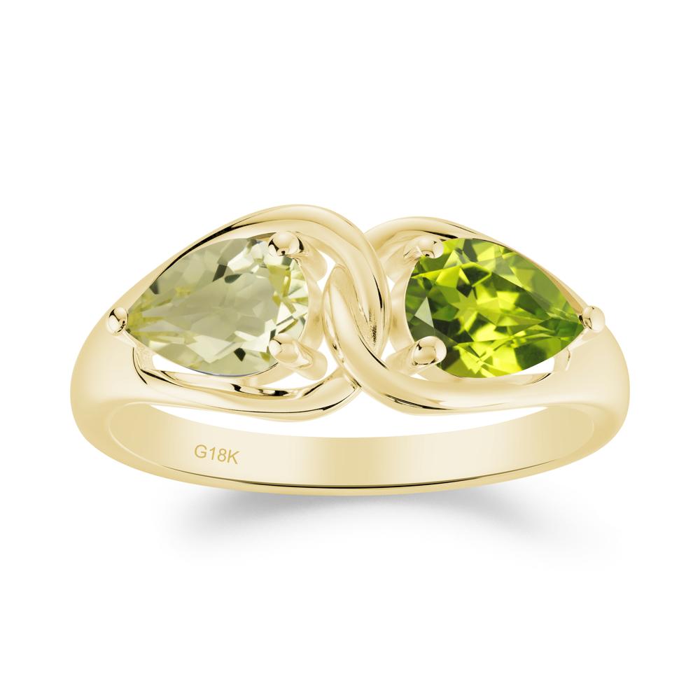 Two Stone Pear Cut Lemon Quartz and Peridot Engagement Ring - LUO Jewelry #metal_18k yellow gold