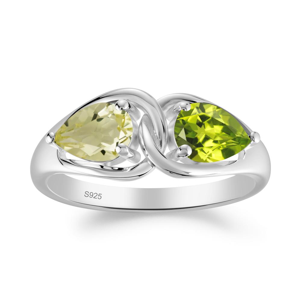 Two Stone Pear Cut Lemon Quartz and Peridot Engagement Ring - LUO Jewelry #metal_sterling silver