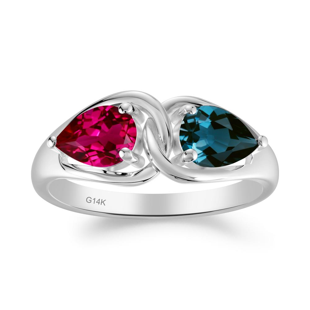 Minimalist Pear Cut London Blue Topaz and Ruby Infinity Ring - LUO Jewelry #metal_14k white gold
