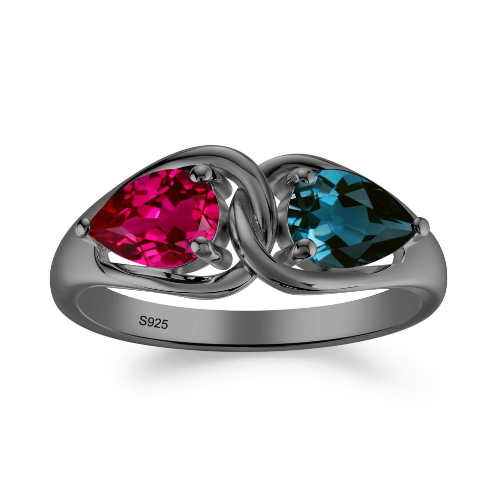 Minimalist Pear Cut London Blue Topaz and Ruby Infinity Ring - LUO Jewelry #metal_black finish sterling silver