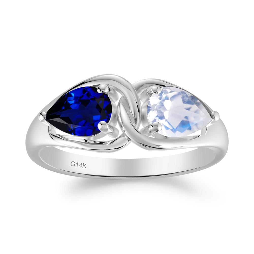 Pear Cut Moonstone and Sapphire Promise Toi Et Moi Ring - LUO Jewelry #metal_14k white gold
