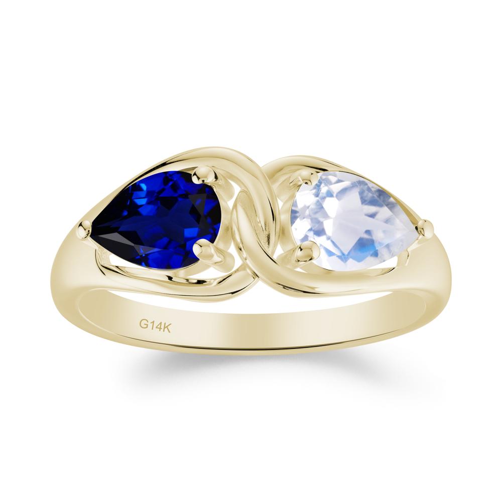 Pear Cut Moonstone and Sapphire Promise Toi Et Moi Ring - LUO Jewelry #metal_14k yellow gold