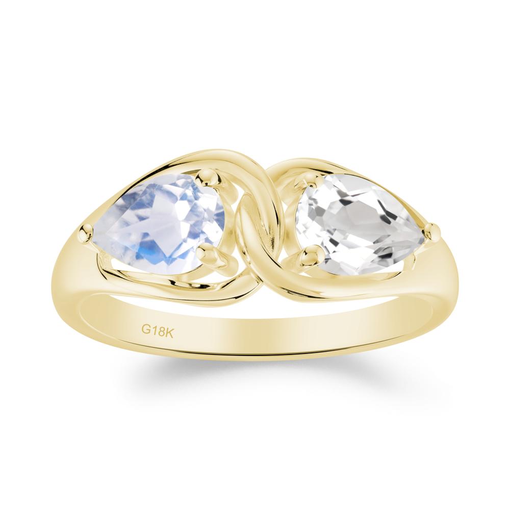 Pear Cut Moonstone and White Topaz Promise Toi Et Moi Ring - LUO Jewelry #metal_18k yellow gold