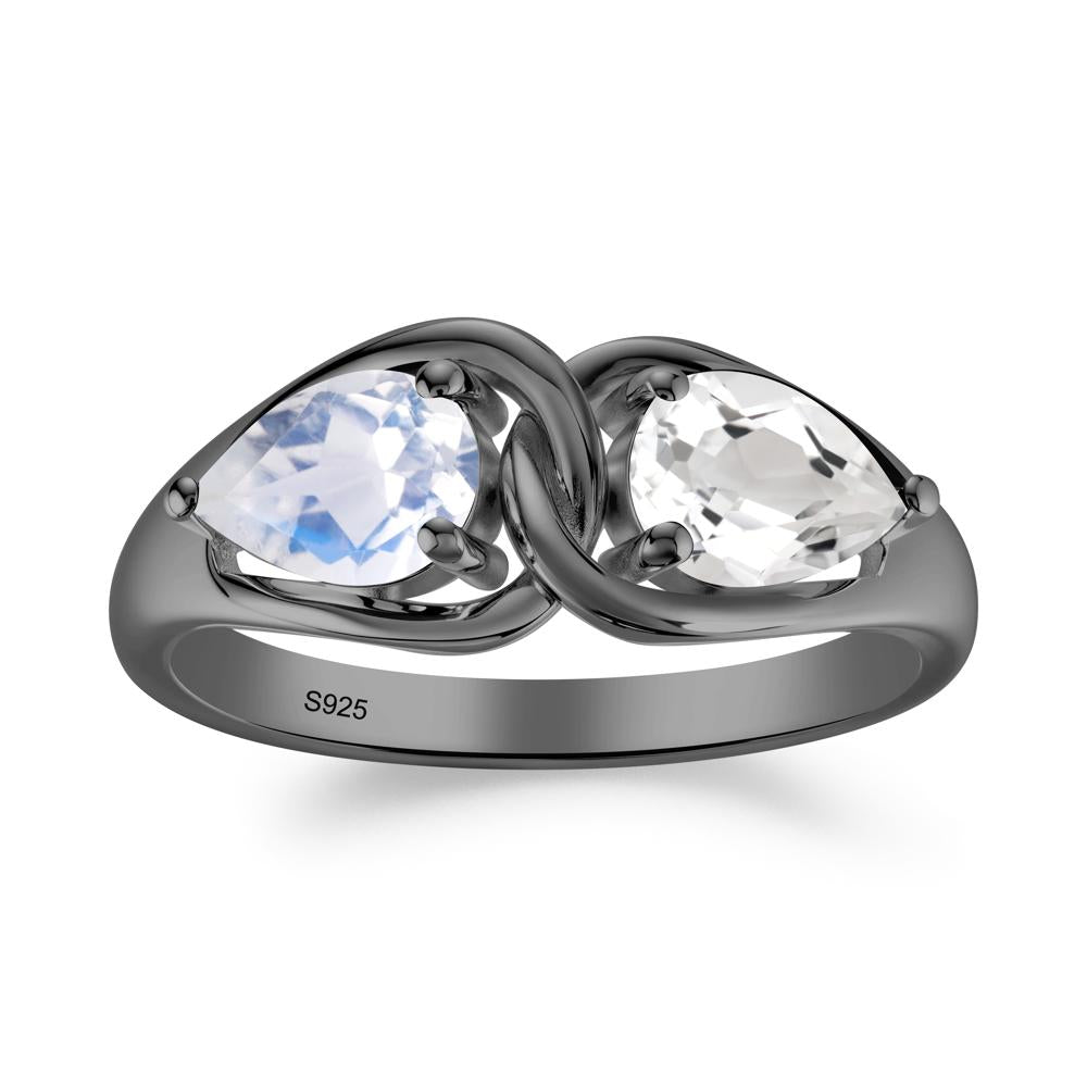 Pear Cut Moonstone and White Topaz Promise Toi Et Moi Ring - LUO Jewelry #metal_black finish sterling silver
