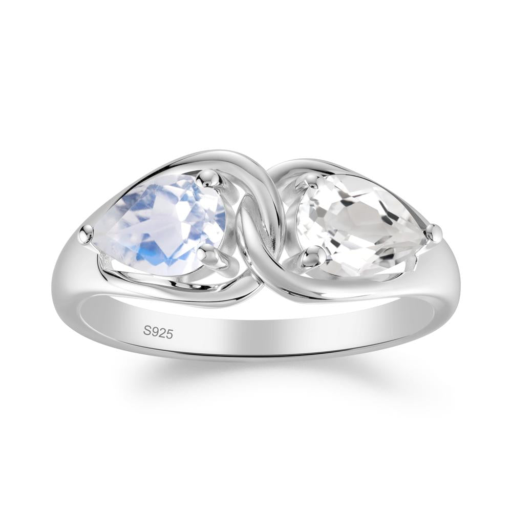 Pear Cut Moonstone and White Topaz Promise Toi Et Moi Ring - LUO Jewelry #metal_sterling silver