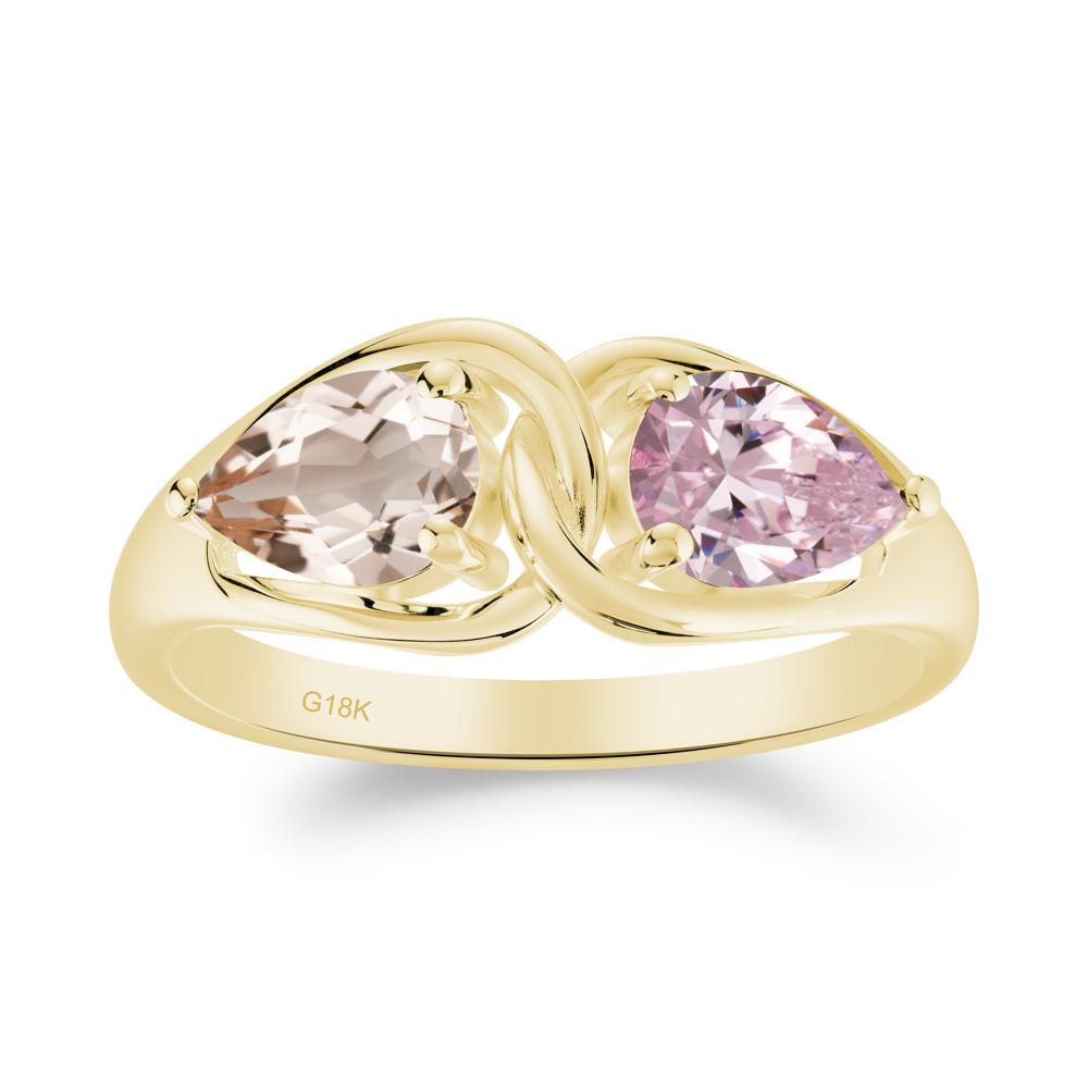 Pear Cut Morganite and Pink Cubic Zirconia Promise Toi Et Moi Ring - LUO Jewelry #metal_18k yellow gold
