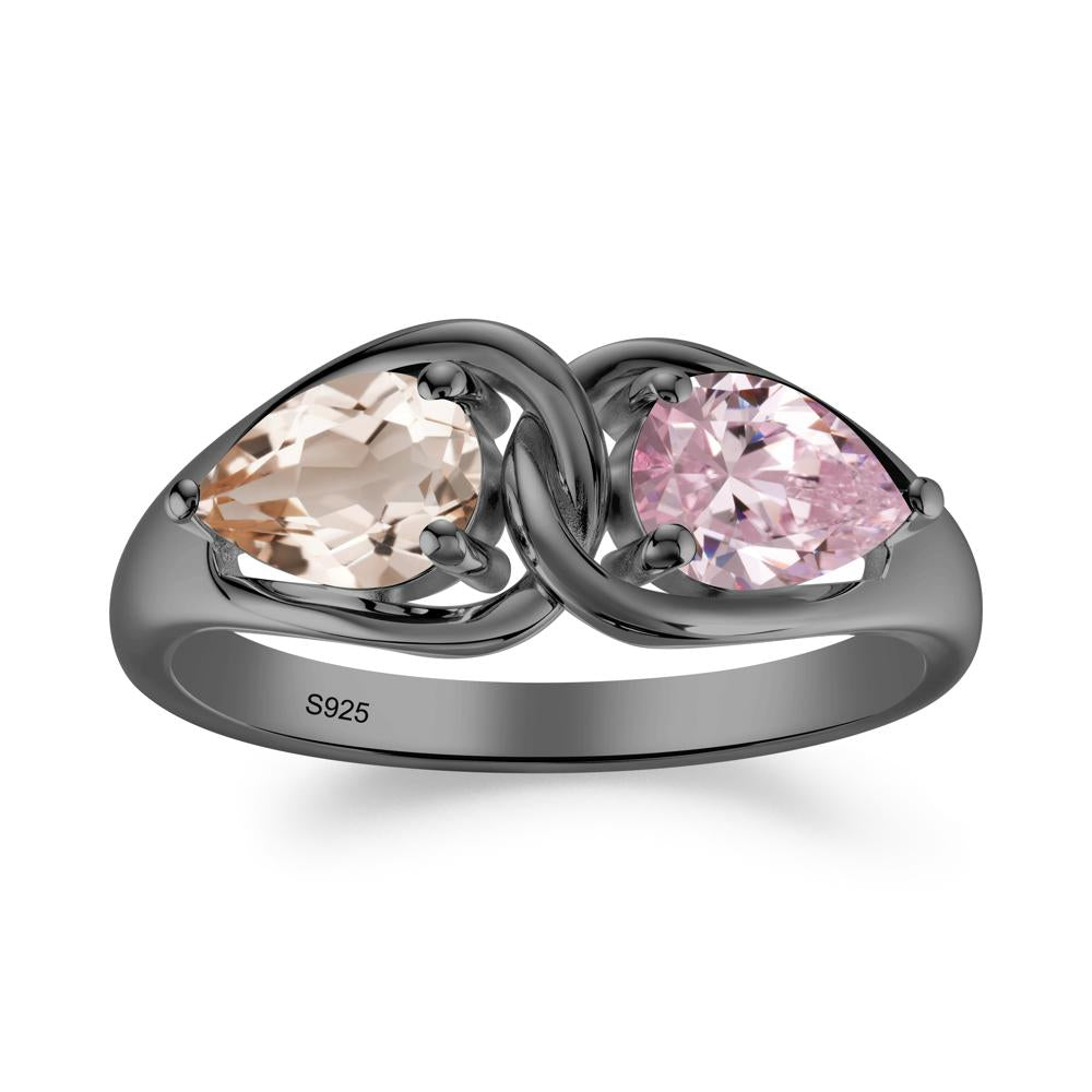 Pear Cut Morganite and Pink Cubic Zirconia Promise Toi Et Moi Ring - LUO Jewelry #metal_black finish sterling silver