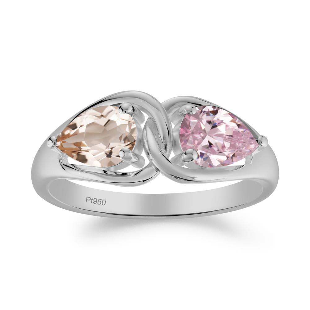Pear Cut Morganite and Pink Cubic Zirconia Promise Toi Et Moi Ring - LUO Jewelry #metal_platinum