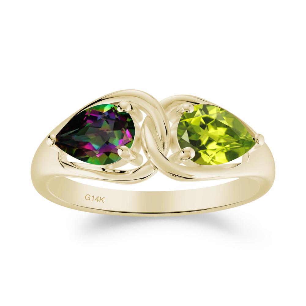 Minimalist Pear Cut Mystic Topaz and Peridot Infinity Ring - LUO Jewelry #metal_14k yellow gold