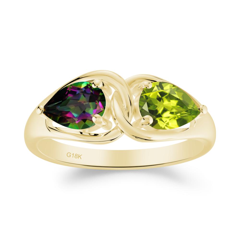Minimalist Pear Cut Mystic Topaz and Peridot Infinity Ring - LUO Jewelry #metal_18k yellow gold
