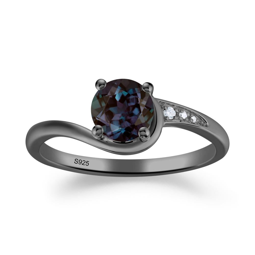 Round Cut Alexandrite Bypass Ring - LUO Jewelry #metal_black finish sterling silver