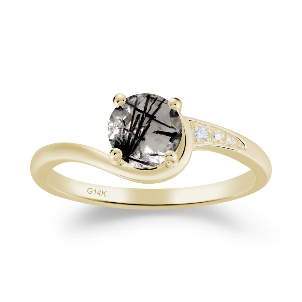 Round Cut Black Rutilated Quartz Bypass Ring - LUO Jewelry #metal_14k yellow gold