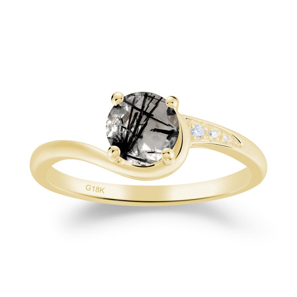 Round Cut Black Rutilated Quartz Bypass Ring - LUO Jewelry #metal_18k yellow gold