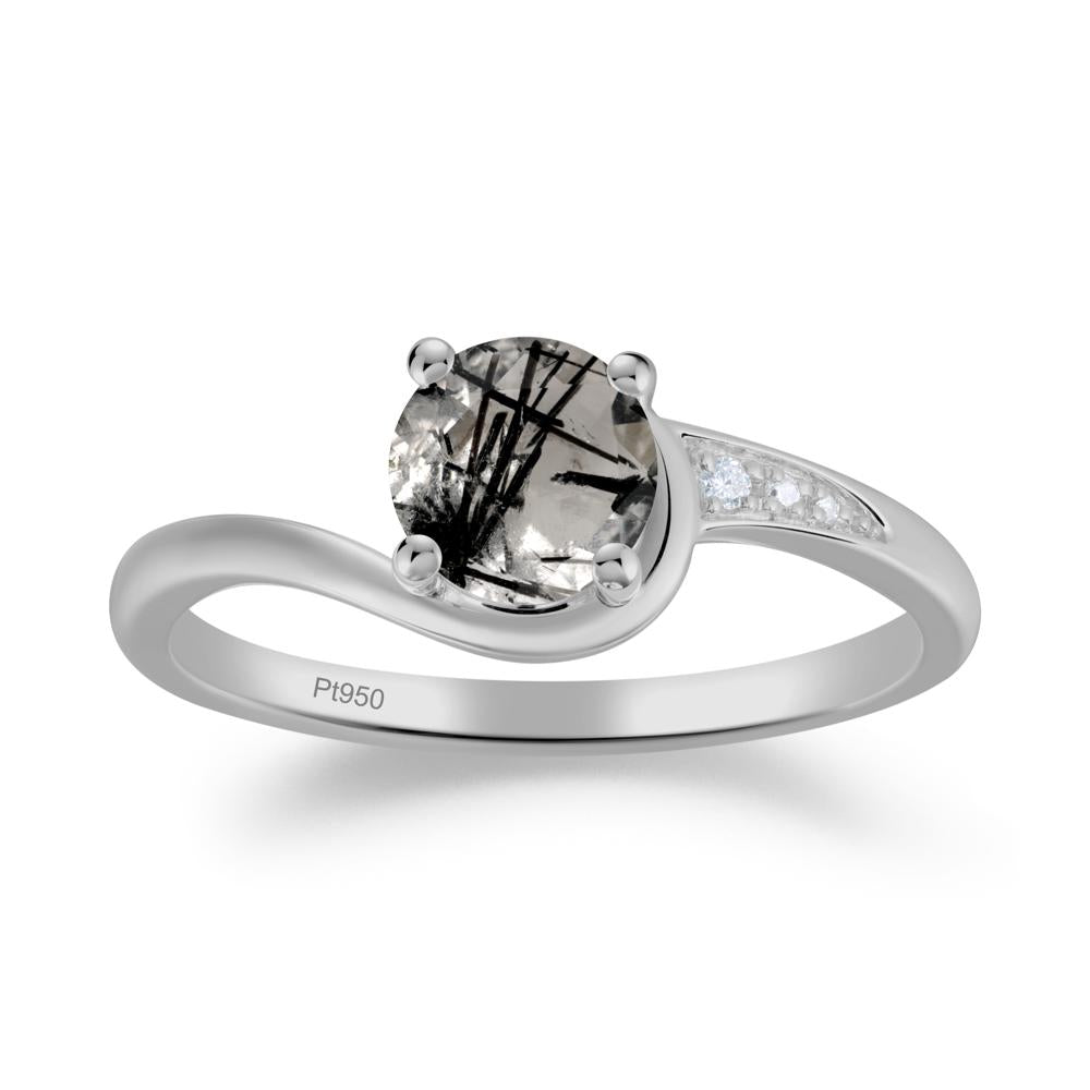 Round Cut Black Rutilated Quartz Bypass Ring - LUO Jewelry #metal_platinum